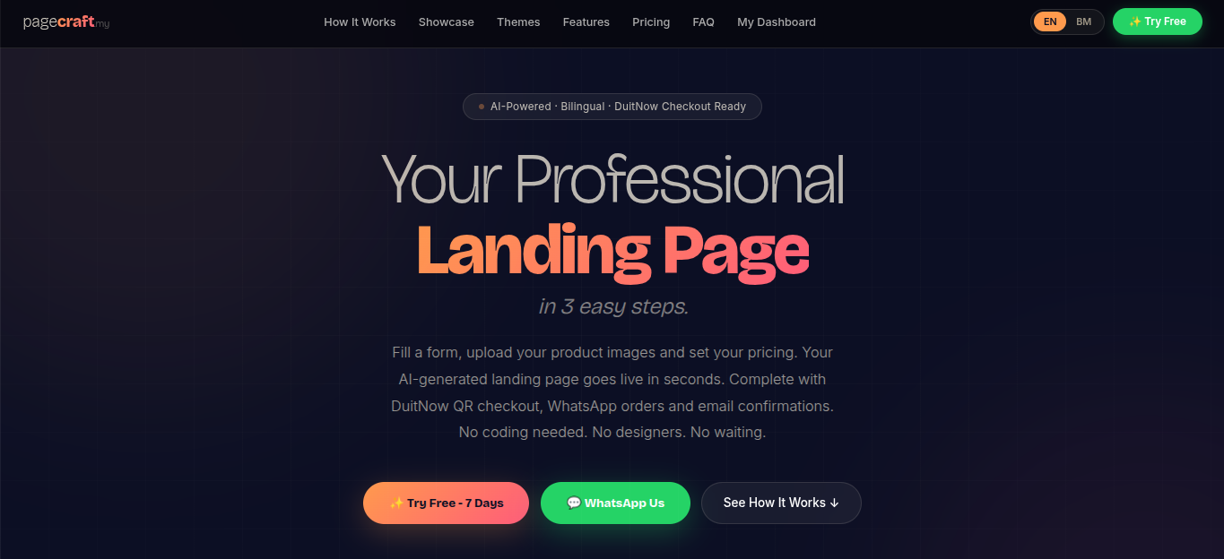 PageCraft — AI landing-page builder dashboard